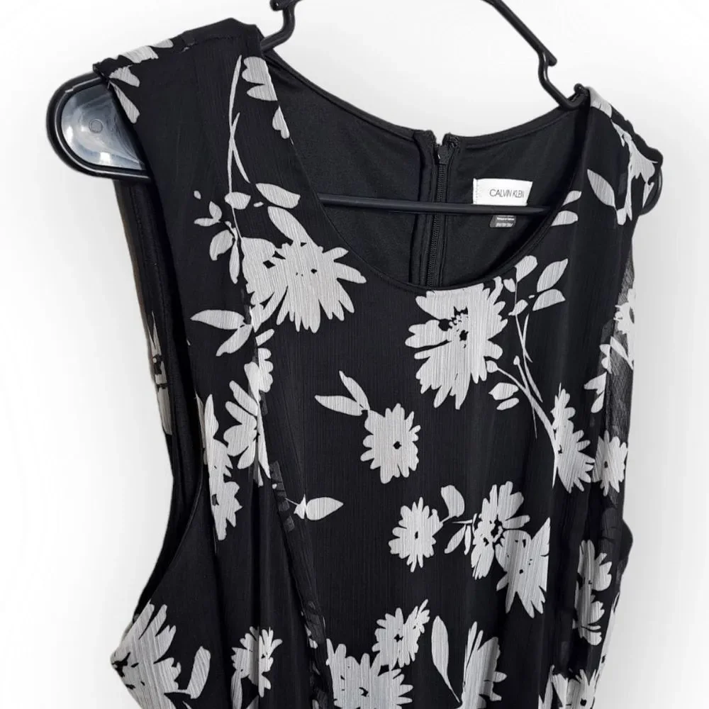 Calvin Klein Floral-Print Chiffon Handkerchief-Hem Midi Dress size 18W - Picture 6 of 12